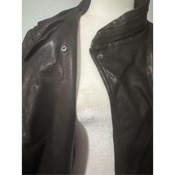 Diane Von Furstenburg 100% Leather Ruffle moto jacket 10 - Picture 8 of 13